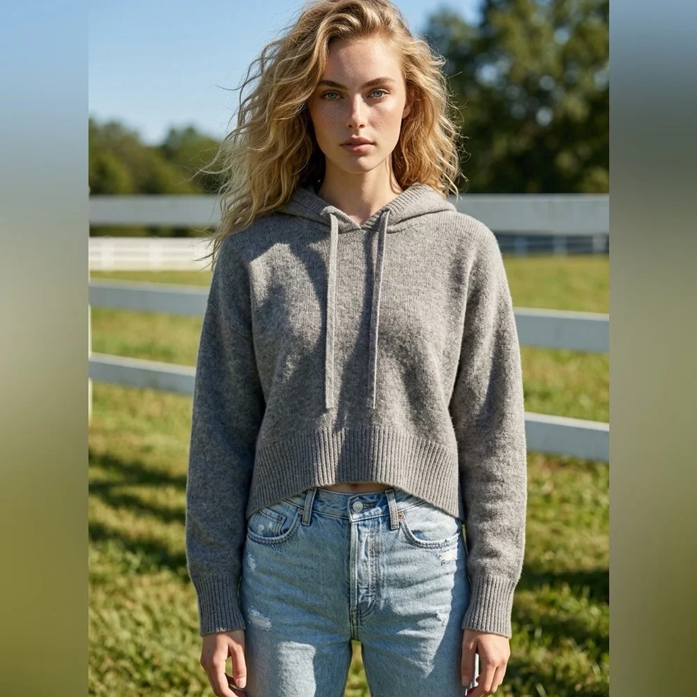 Bella Dahl Women 100% Cashmere Pullover Hoodie Grey Long Sleeve B4743-C55-304 XS